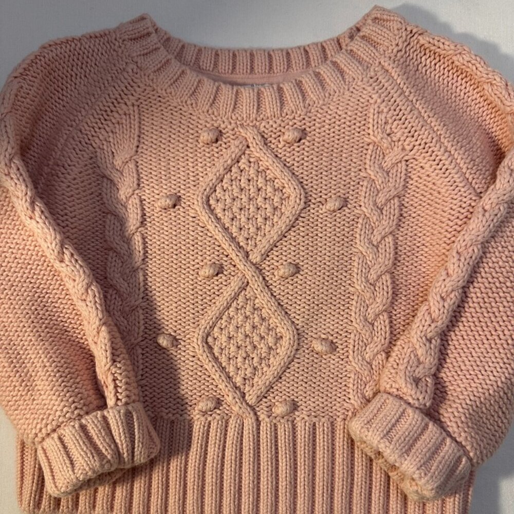Girls Oversized  Gap Pink Chunky Cable Knit Sweater Size 18-24 Months